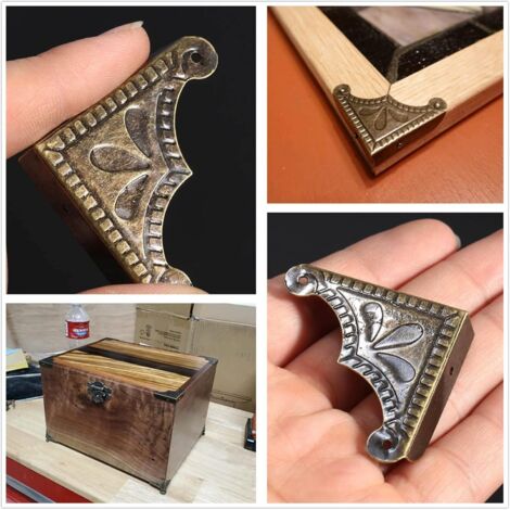 12 protections d'angle pour meubles et bijoux en laiton antique