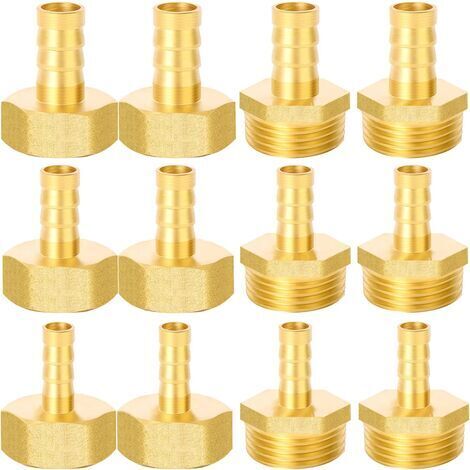 12 raccords de tuyau 1/2", 8 mm, 10 mm, 12 mm, filetage extérieur et filetage intérieur pour tuyau à air, tuyau à gaz, tuyau d'eau