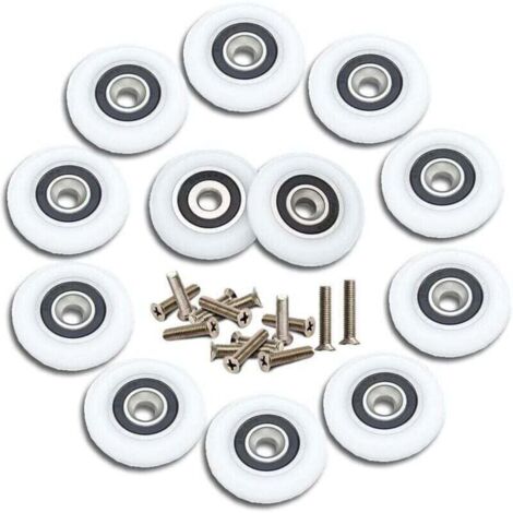 12 rodillos para puertas correderas de ducha, rodillos de ducha de 23 mm, rodillos para puertas correderas, rodillos de repuesto para puertas de ducha con tornillos