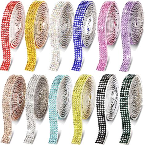 12 Rollen selbstklebendes Strassband, Diamantglitzer, Glitzeraufkleber für Heimwerker, Autos, Basteln, Hochzeiten