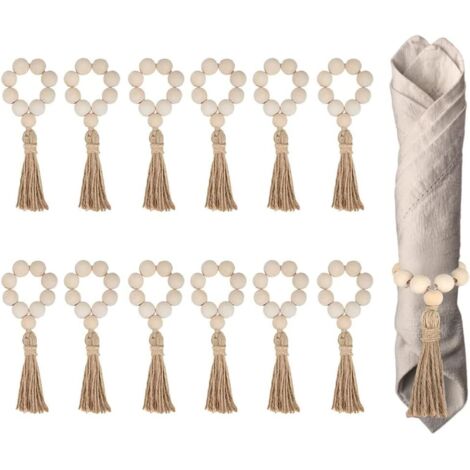 12 ronds de serviette en perles de bois faits à la main pour la table à manger