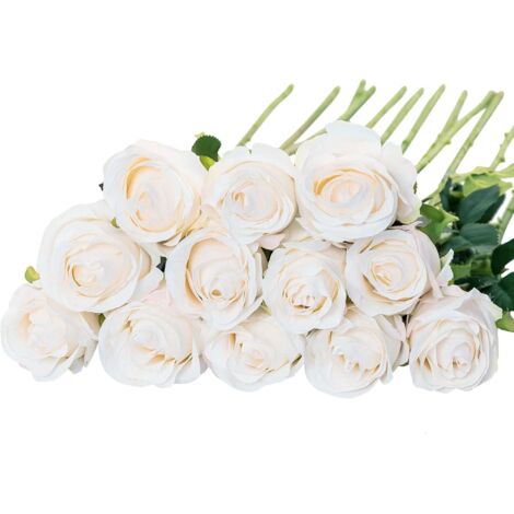 12 rosas artificiales de seda blancas para decorar el hogar, la boda y la fiesta.