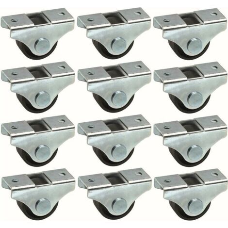 12 Roulettes Universelles pour Meuble – Diamètre 25 mm, Noir, Charge Maximale 30 kg, Convient pour Lit, Chariot, Poubelle, Table et Rangement
