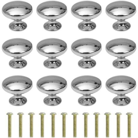 12 runde Schubladengriffe (30 mm) für Schränke und Regale, inklusive Schrauben, verchromt