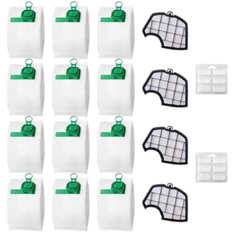 12 sacchetti compatibili con l'aspirapolvere Vorwerk Folletto VK140 VK150 FP140 FP150, con 4 filtri, kit accessori per aspirapolvere Vorwerk Folletto