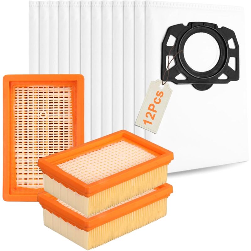 12 sacs d'aspirateur 3 filtres plats compatibles avec l'aspirateur Kärcherr WD4 WD5 WD6 MV4 MV5 MV6 WD5P WD6P Premium, remplace les pièces des