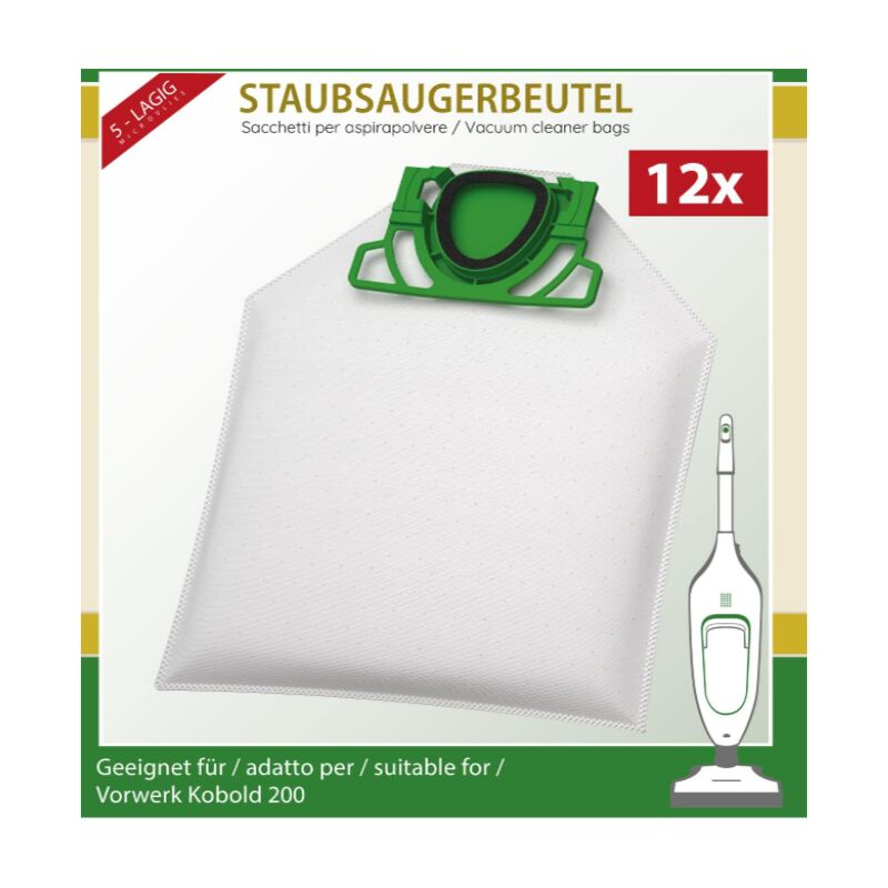 12 sacs d'aspirateur adaptés aux aspirateurs Vorwerk Folletto VK200 Sac en micropolaire à 5 couches avec disque de recouvrement en plastique et