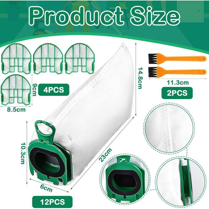 12 Sacs d'Aspirateur pour Vorwerk Kobold VB100 vb 100 FP100 fp 100, Sac à Poussière de Rechange Kit Sac Aspirateur Compatible avec 4 Filtres Moteur +