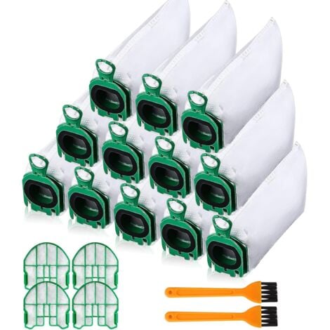 12 Sacs d'Aspirateur pour Vorwerk Kobold VB100 VB 100 FP100 FP 100, Sac À Poussière de Rechange Kit Sac Aspirateur Compatible avec 4 Filtres Moteur + 2 Brosse de Nettoyage