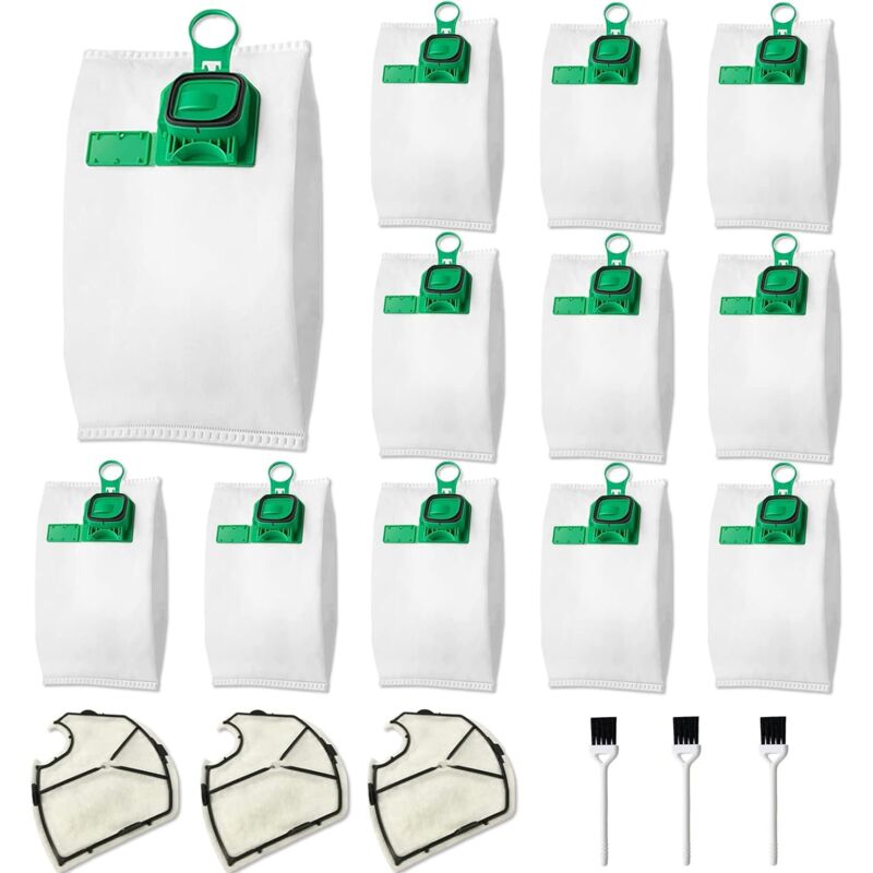 12 Sacs pour Vorwerk Kobold VK140 VK150 FP140 FP150 Aspirateurs, Remplacement Sac pour VK140 VK150 Aspirateur avec 3 Filtre Moteur et 3 Brosse de
