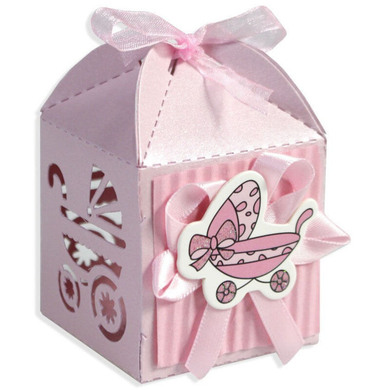 Image of 12 Scatoline Porta Confetti Bomboniera Nascita Battesimo Bimba Rosa Carrozzina - - Trade Shop Traesio