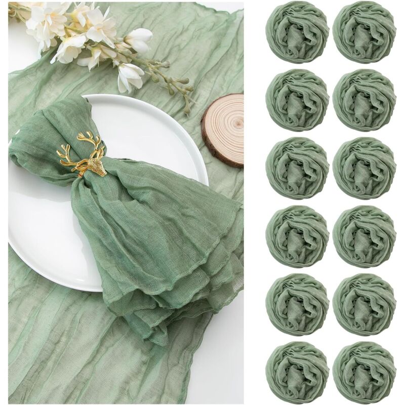 12 serviettes étamine plissées 50,8x50,8 cm – Vert sauge – pour Saint-Patrick, mariage, dîner