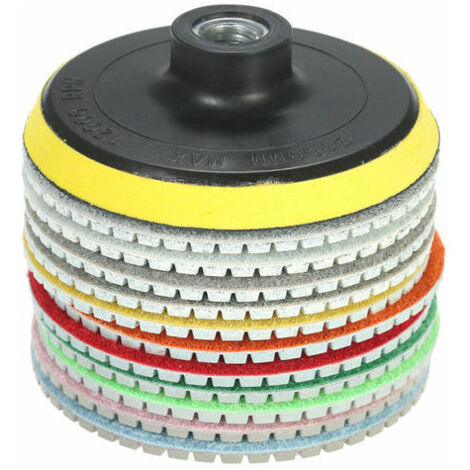 12 set di dischi abrasivi diamantati da 4 pollici (2 pezzi ciascuno per grana 30/50) + 1 pezzo ciascuno per grana 100/200/400/800/1500/3000/6000 + 1 pezzo per disco abrasivo)