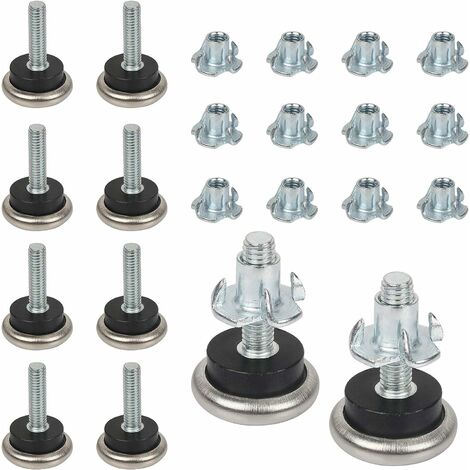 12 Set Griffes Écrous En T Inserts Acier Au Carbone Réglable Mise À Niveau Pieds, Pieds De Nivellement Réglables Pour Meubles, Tables Garde-Robe Cuisine Salle De Bain Plancher Protecteur