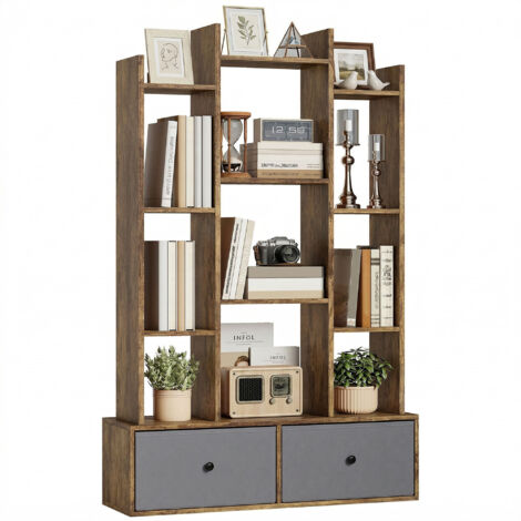 12 Shelf Storage Unit, with Drawers - Brown