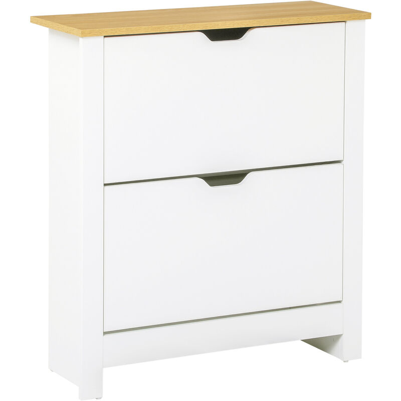 Homcom - 12-Shoe Storage Cabinet 4 Shelves 2 Drawers Tabletop 4 Legs Modern White