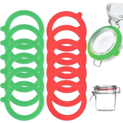 12 Silikon-Dichtungsringe (70 mm Innendurchmesser, 95 mm Außendurchmesser), Dichtungen, Gummiringe, für Gläser, Bonbongläser, Vorratsdosen, Grün/Rot