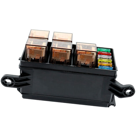 12-Slot Relay Box 6 Relays Slots 6 ATC/ATO Standard Fuses Holder Block with 6Pcs Relays, 6Pcs Fuses Universal for Automotive and Marine Use,model:Black