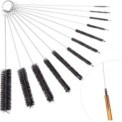 12 spazzole lunghe per la pulizia delle bottiglie, spazzole in nylon per la pulizia di cannucce, bottiglie di vino, tazze, pipe, tastiere (bianco)