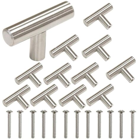 12 Stainless Steel T Bar Cabinet Drawer Handles 50mm Length Modern Furniture Knobs