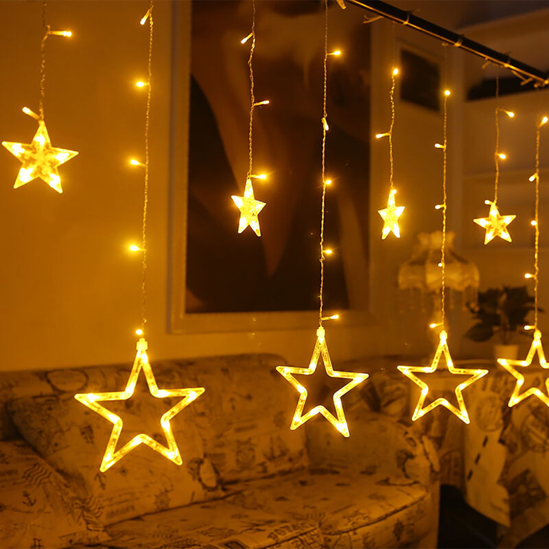 12 Star Curtain LED Star String Lights, Window Curtain Lights mit 8 Blinkmodi Dekoration für Weihnachten, Hochzeit, Party, Zuhause, Rasen, Warmweiß