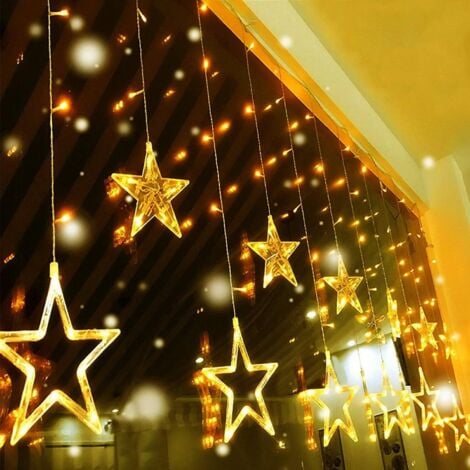 AOUGO 12 Star Curtain Lights Indoor Outdoor CONNECTABLE 8 Lighting Modes, 138 LEDs String Lights Wall Hanging Party Christmas Wedding Window Garden Birthday Decoration,2M Warm White Light,220V