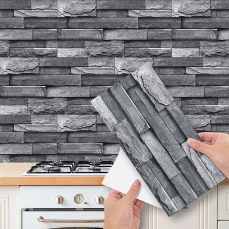 12 stickers carrelage à motif brique pour carrelage mural salle de bain et cuisine, imperméables (15 cm x 30 cm)