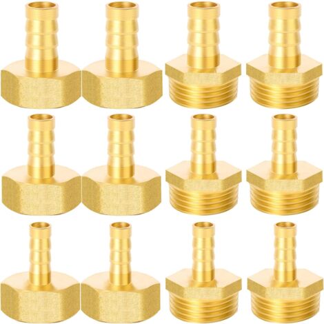 12 Stück 1/2 Zoll Schlauchverschraubung, 8 mm, 10 mm, 12 mm, Außengewinde und Innengewinde für Luftschlauch, Gasschlauch, Wasserleitung