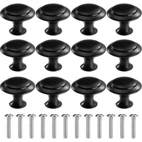 12 Stück (27 x 27 x 22 mm) schwarze runde Türgriffe, Schubladengriffe, Schubladengriffe mit Schrauben für Schränke und Schreibtische