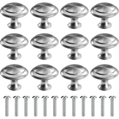 12 Stück (27 x 27 x 22 mm) silberne runde Türgriffe, Schubladengriffe, Schubladengriffe mit Schrauben für Schränke und Schreibtische
