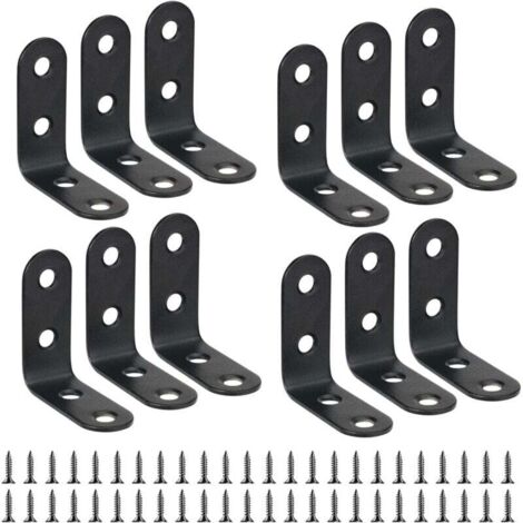 12 Stück 40 mm x 40 mm Befestigungswinkel, schwarze rechtwinklige L-förmige Winkel, 40 mm 90 Grad Edelstahl-Regalwinkel für Holz, Möbel und Schränke