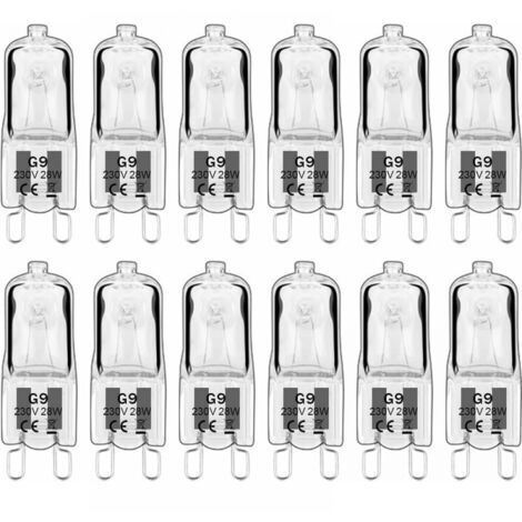 12 Stück G9 Halogenlampen, G9 Glühbirnen 230V 28W 392lm, 2800K warmweiß, dimmbare Kapsellampen, flimmerfrei [Energieeffizienzklasse G]