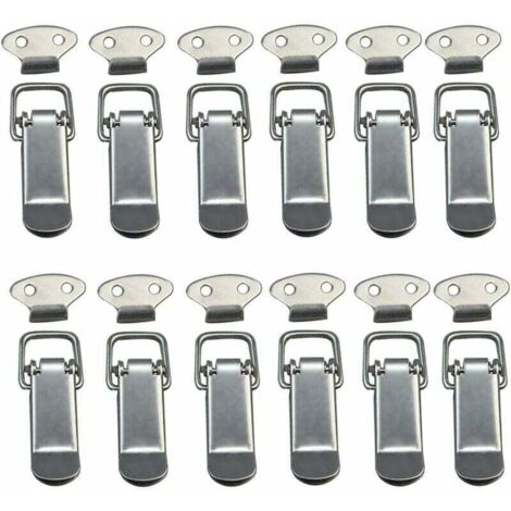 12 Stück Haubenverschluss, Hebelverschluss, Federverschluss, Knebelverschluss, Federverschluss mit Haken, Edelstahl-Federverschluss für Schrank, Kiste, Schublade, Schrank