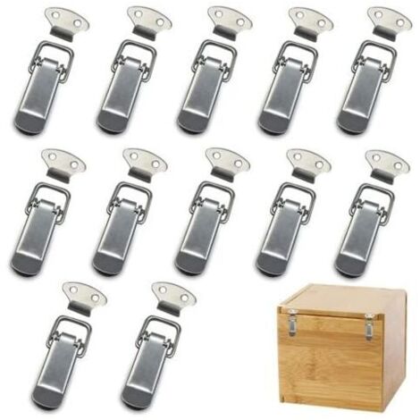12 Stück Haubenverschluss, Hebelverschluss, Federverschluss, Knebelverschluss, Federverschluss mit Haken, Edelstahl-Federverschluss für Schrank, Kiste, Schublade, Schrank  FLITI