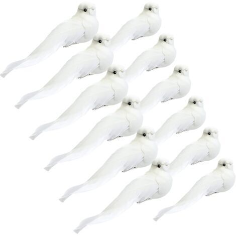 12 Stück Kardinal Ornament (Weiße Tauben, 5,1 Zoll) mit Clip auf Feder Künstlicher Vogel Taube Weihnachtsbaumschmuck Handwerk aus glänzendem Kunstkardinal zur Dekoration