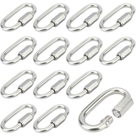 12 Stück M5 Schraubkarabiner, 304 Edelstahl Schnellverschlusskarabiner mit Schraubverschluss, Fester Karabiner zum Verbinden von Seilen, Ketten und Takelage