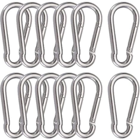 12 Stück M6 Karabinerhaken 304 Edelstahl Karabinerhaken Federschnalle zum Aufhängen Fester Haken 60 x 6 mm