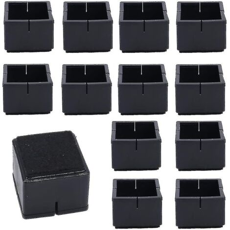 12 Stück quadratischer Stuhlbeinschutz 42–48 mm Tisch- und Stuhlbeinschutz PVC-Quadratkappen mit Filz schwarz quadratischer Stuhlbeinschutz für Stuhlbeine Tischbeine Sofabeine