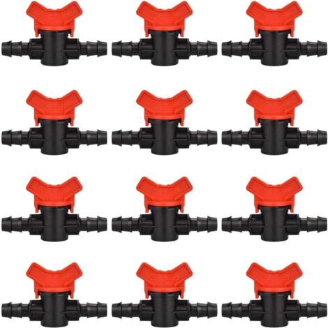 12 Stück Schlauch-Gartenhahn, Schlauch-Bewässerungsventil, 16 x 16 mm, Absperrhahn, Kunststoffanschluss zur Außensteuerung des Gartenwasserventils (schwarz + rot)