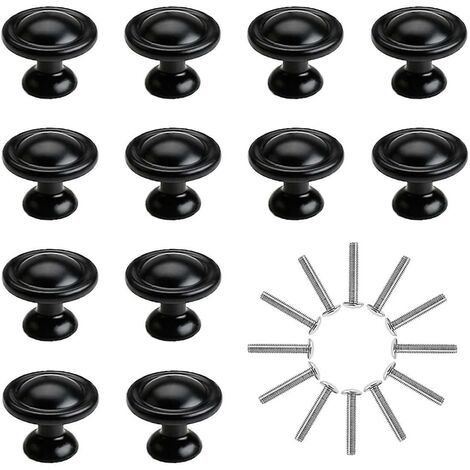 12 Stück schwarze Schrankknöpfe, 28 mm Schubladengriff aus Aluminiumlegierung, ein Loch, Türknöpfe mit Schrauben