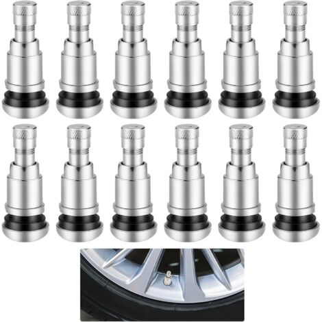 12 Stück silberne Stahl-Autoventile, universelle Metallventile, verstärkte Dichtung, für die meisten Autos, LKWs, Motorräder, Fahrräder (Silber, 42x17 mm)