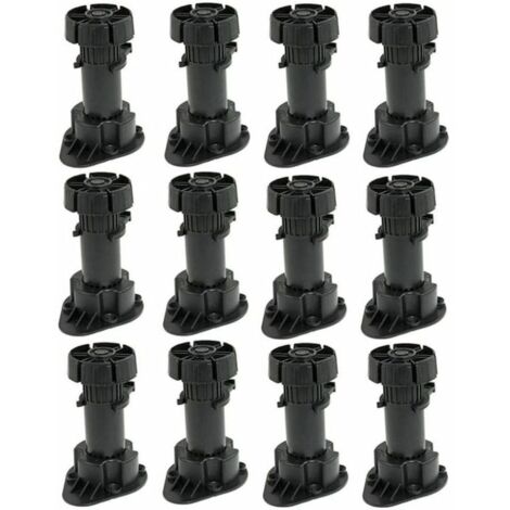 12 Stück verstellbare Möbelbeine, Schrankfüße aus Kunststoff mit Clip-Sockelbefestigung – Höhe 120 bis 150 mm