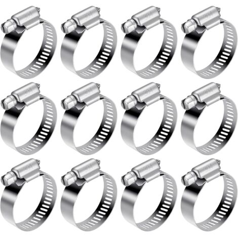 12 Stück verstellbare Schlauchschellen 21–38 mm, Schraubclips aus Edelstahl 304 für Wasserrohre, Gastanks, Autorohre
