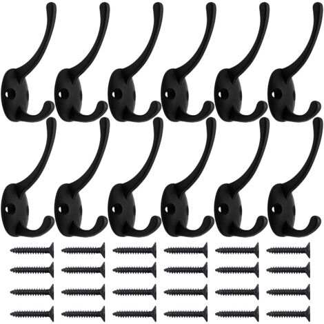 12 Stück Vintage Wandgarderobenhaken, einzigartige Huthaken aus Metall, Retro-Edelstahl mit Schrauben für Garderobe, Badezimmer, Küche (Schwarz)