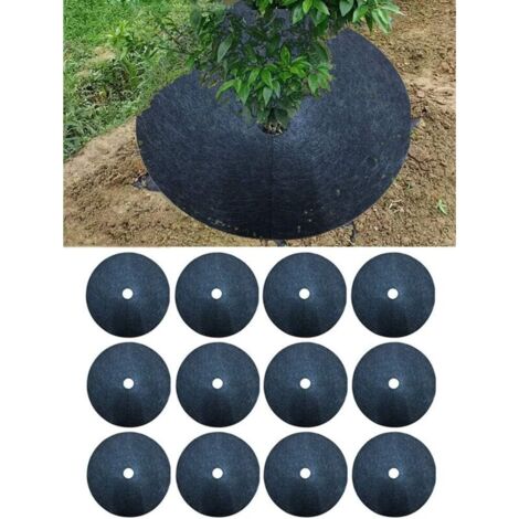 12 tapis de protection contre les mauvaises herbes pour arbres - Anneaux de paillis, tapis de protection en tissu non tissé, toile de paillage pour jardin, anneaux ronds de protection contre les mauva
