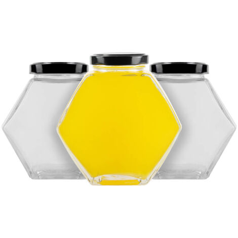 12 tarros decorativos hexagonales de 380 ml para mermelada y especias