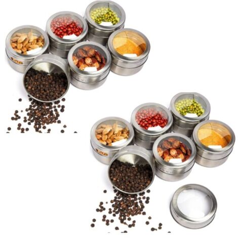 12 tarros magnéticos de especias de acero inoxidable (90 ml) para sal, pimienta, especias, comida de barbacoa y uso en la cocina.