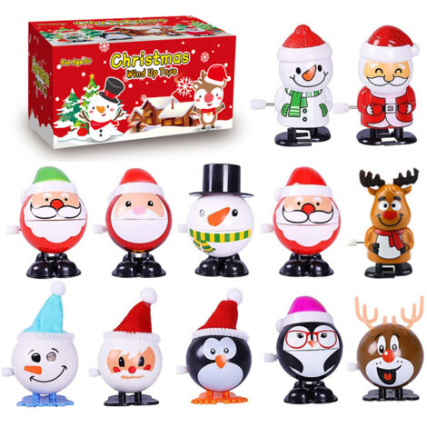 12-teiliger Adventskalender mit Aufziehspielzeug – Weihnachtsgeschenke, animierte Kleinigkeiten für den Nikolausstiefel, verschiedene mechanische Hüpf- und Laufspielzeuge