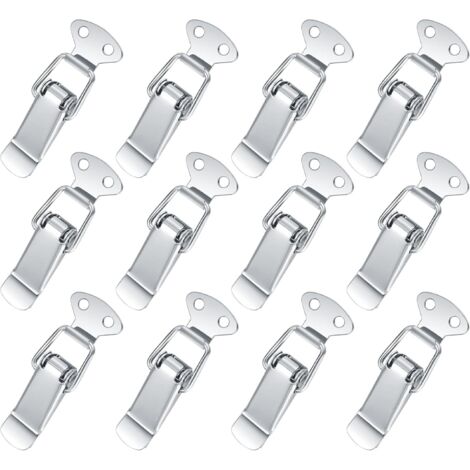 12-teiliger Hebelverschluss, Federverschluss aus Edelstahl, gefederter Verschluss mit Haken für Schrank, Box, Schublade, Schrank, Medizinkoffer, Werkzeugkasten – Silber