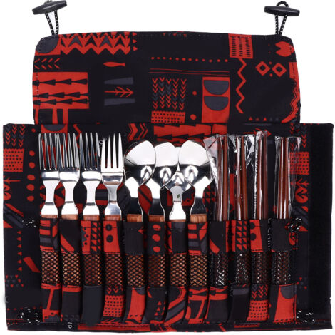 12-teiliges Edelstahl-Besteckset mit Holzgriffen für 4 Personen – ideal für Grillabende, Camping und Picknicks